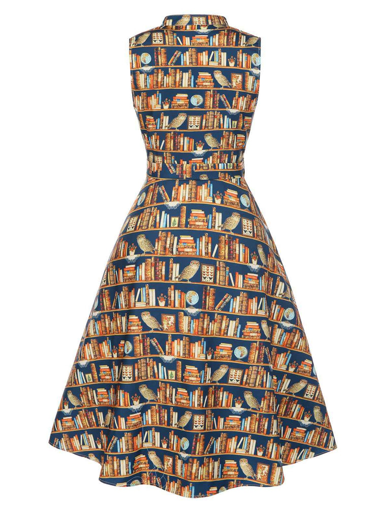 [Prévente] Robe multicolore lacets et imprimé bibliothèque années 1950