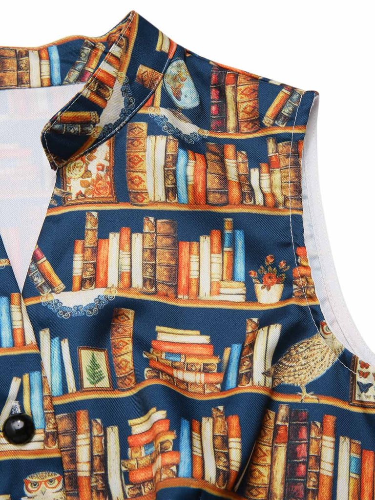 [Prévente] Robe multicolore lacets et imprimé bibliothèque années 1950
