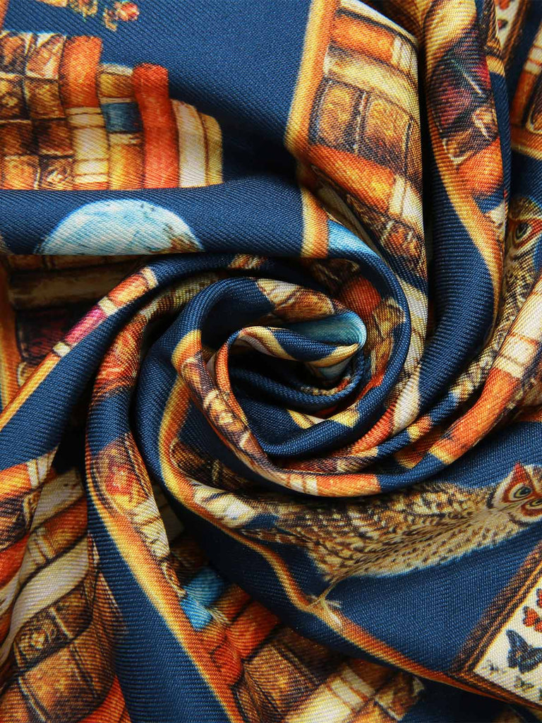 [Prévente] Robe multicolore lacets et imprimé bibliothèque années 1950
