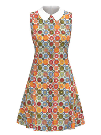 Robe orange col claudine marguerite des années 1960