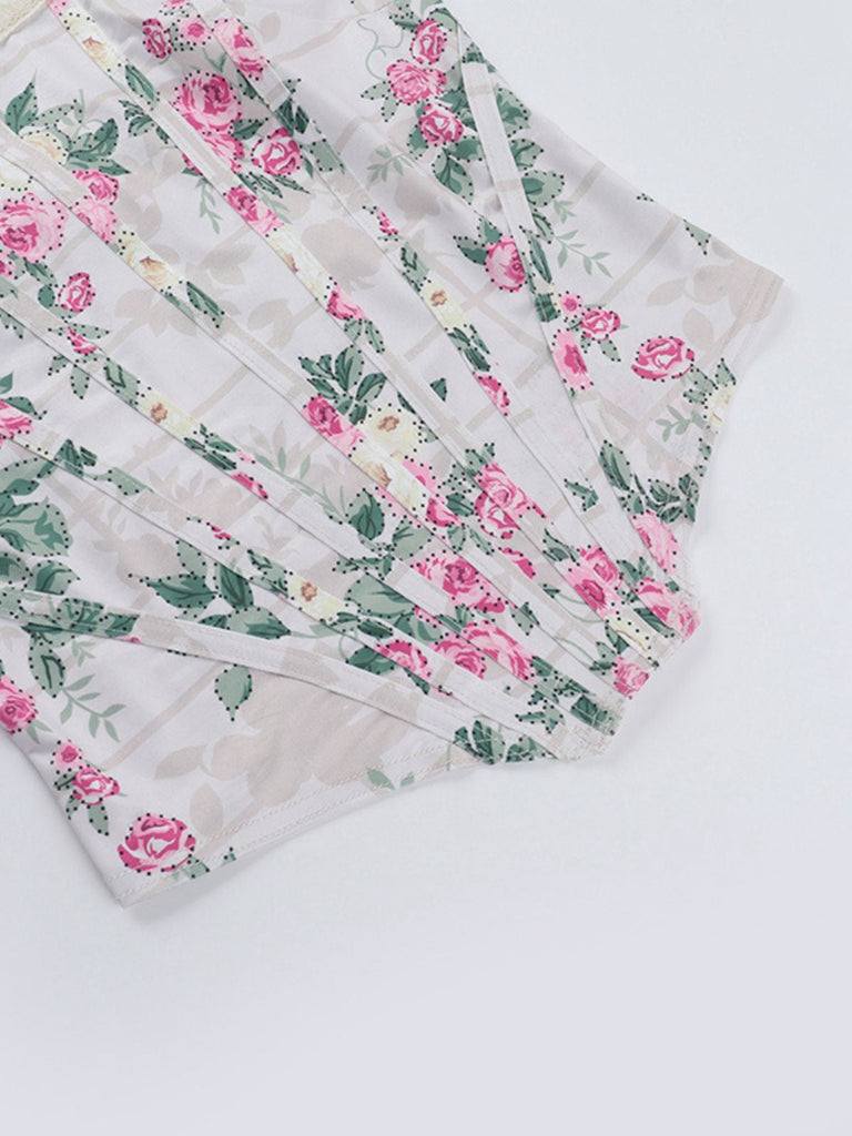 Haut corset rose à bretelles spaghetti florales des années 1950