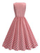 Robe rouge à carreaux vichy et col en V des années 1950