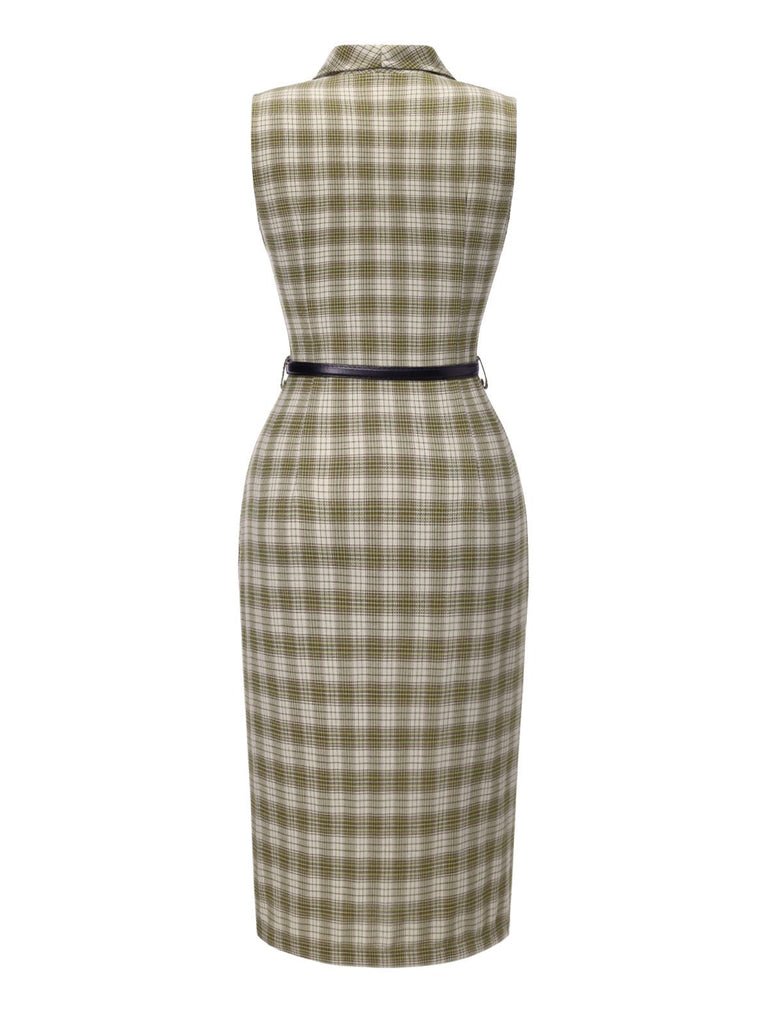 [Prévente] Robe à carreaux boutonnée à revers vert pois des années 1960