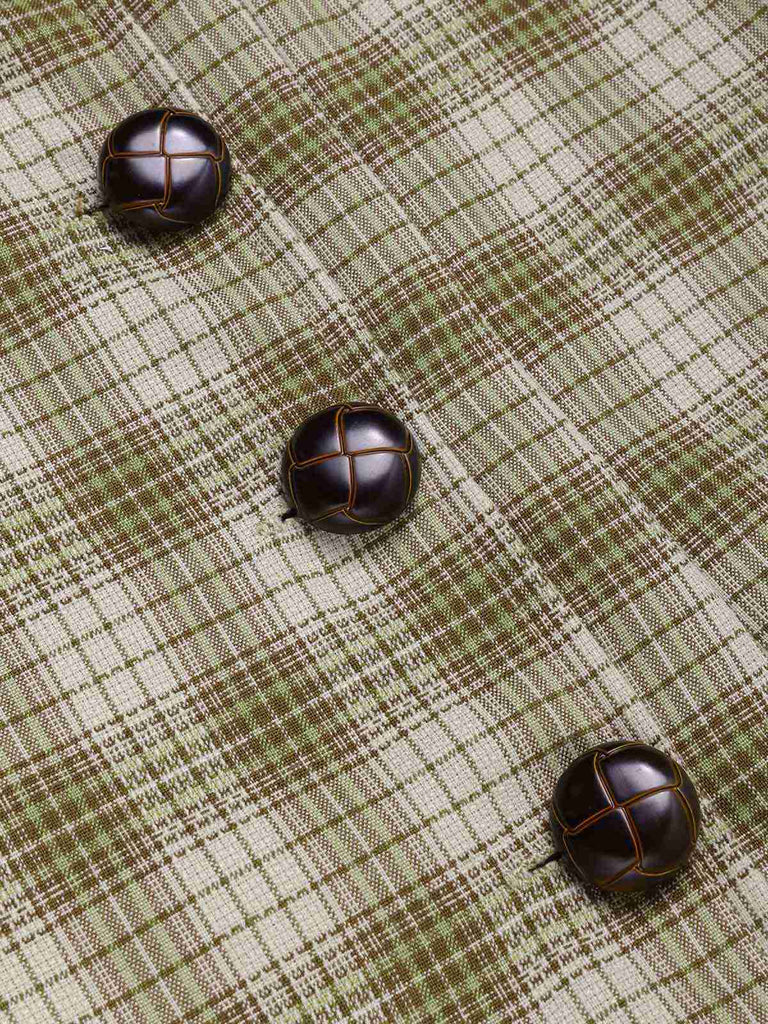 [Prévente] Robe à carreaux boutonnée à revers vert pois des années 1960