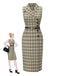 [Prévente] Robe à carreaux boutonnée à revers vert pois des années 1960