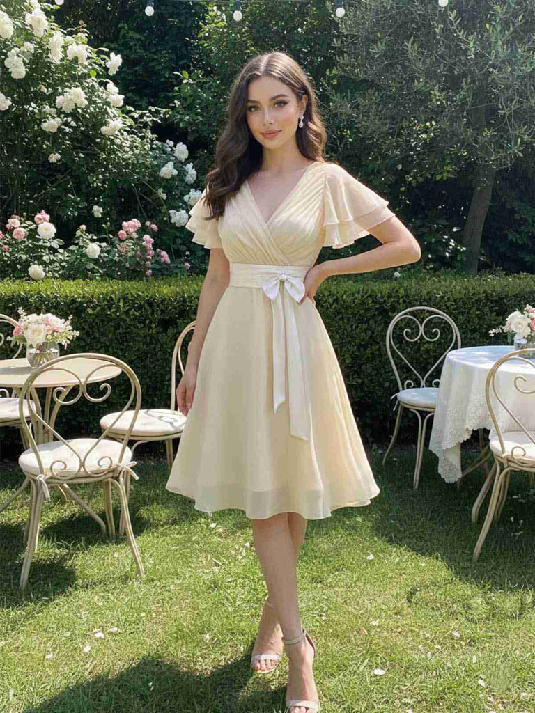 Robe de cocktail champagne en tulle satiné 1950s