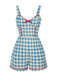 [Prévente] Combishort bleue fleur à carreaux vichy nœud années 1950