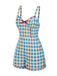 [Prévente] Combishort bleue fleur à carreaux vichy nœud années 1950