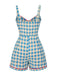 [Prévente] Combishort bleue fleur à carreaux vichy nœud années 1950