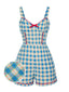 [Prévente] Combishort bleue fleur à carreaux vichy nœud années 1950