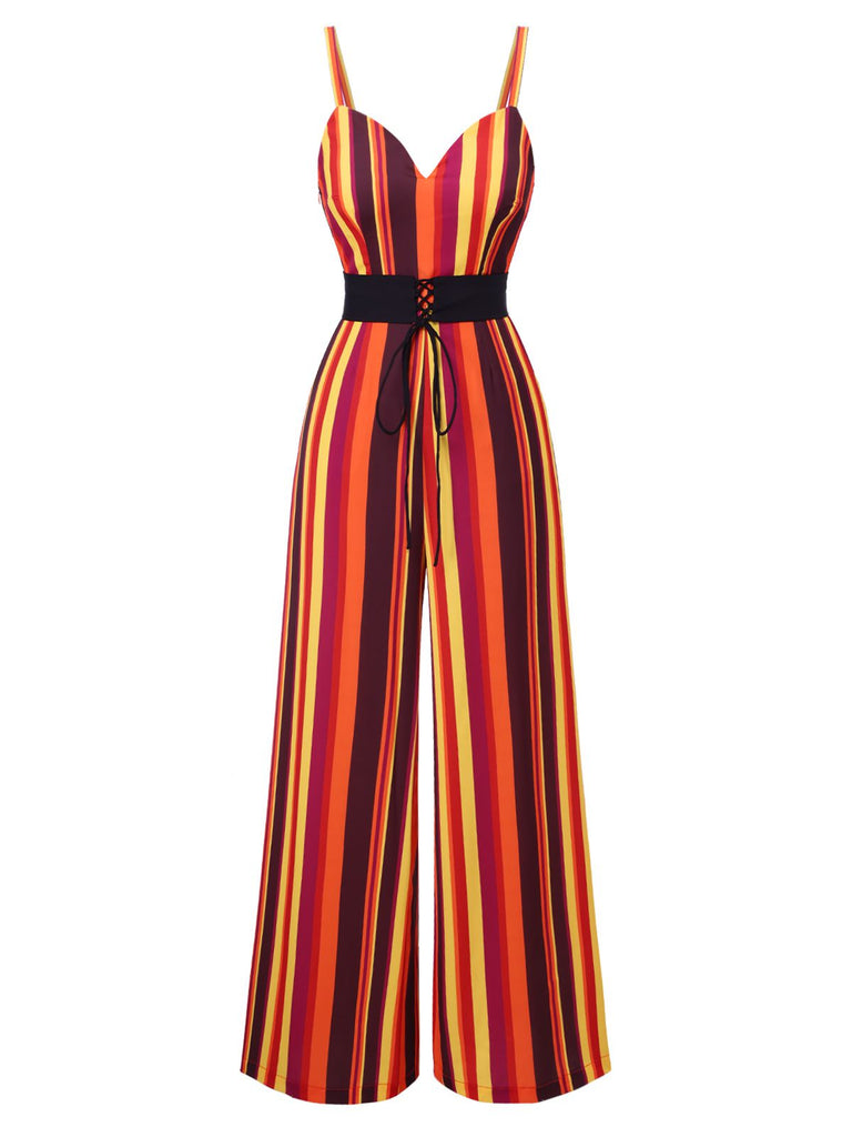 [Prévente] Combinaison rayée style hippie ceinture années 1950