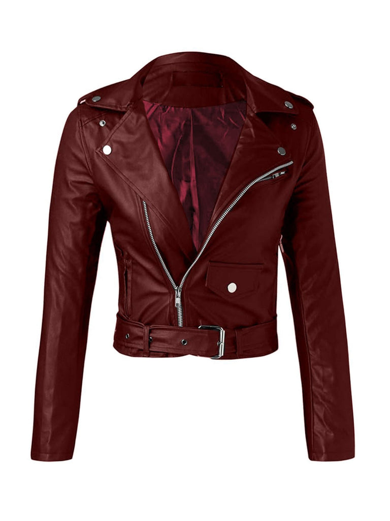 Veste courte en cuir à revers et fermeture éclair des années 1980