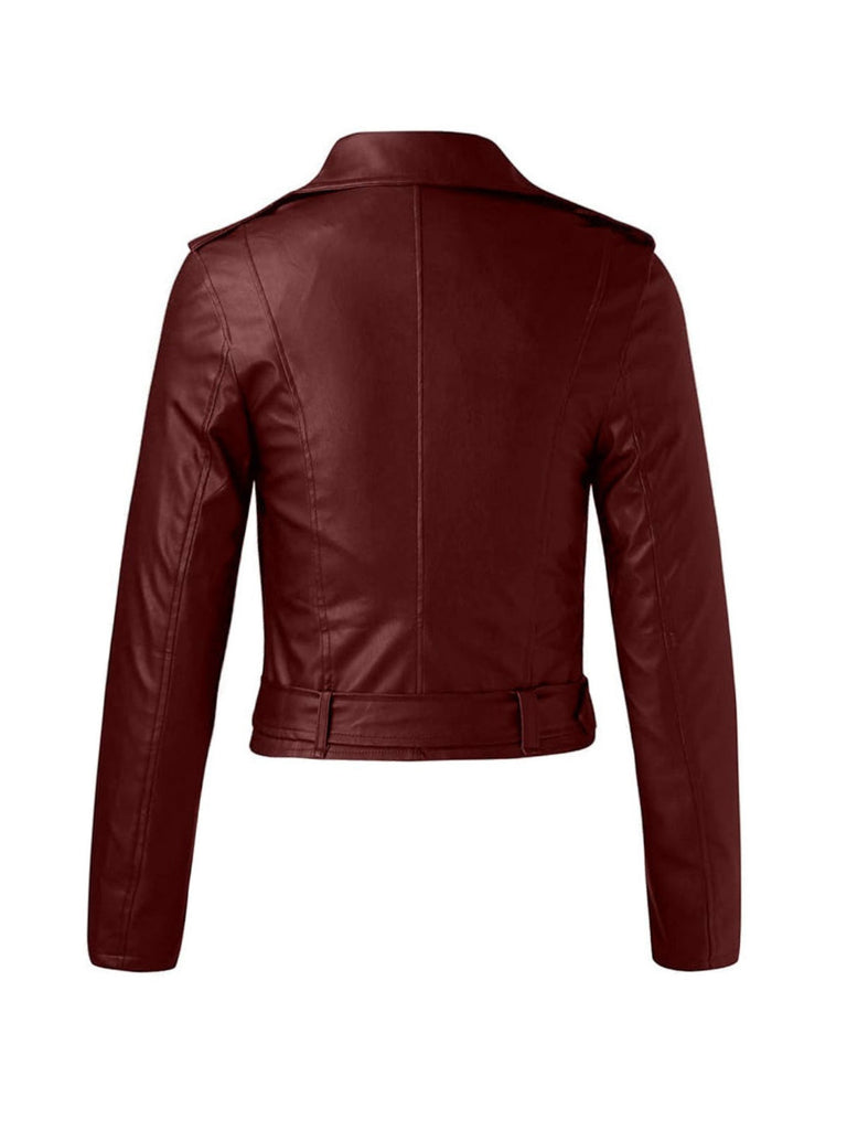 Veste courte en cuir à revers et fermeture éclair des années 1980