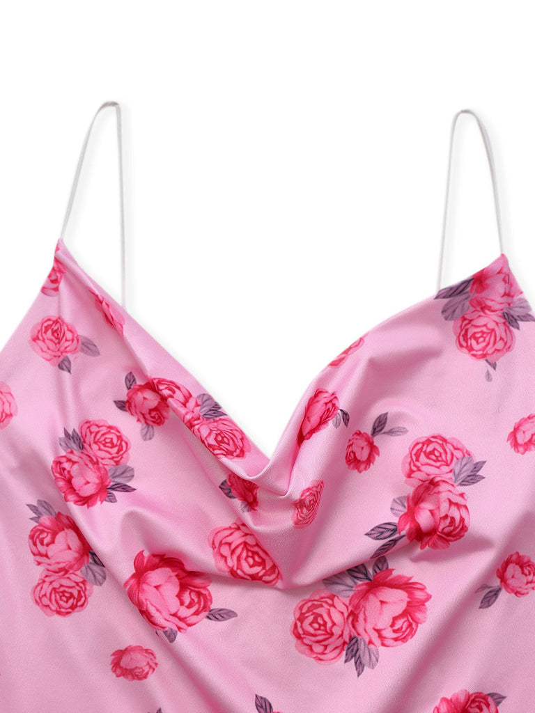 Robe queue de poisson à col bénitier rose années 1930