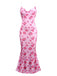 Robe queue de poisson à col bénitier rose années 1930