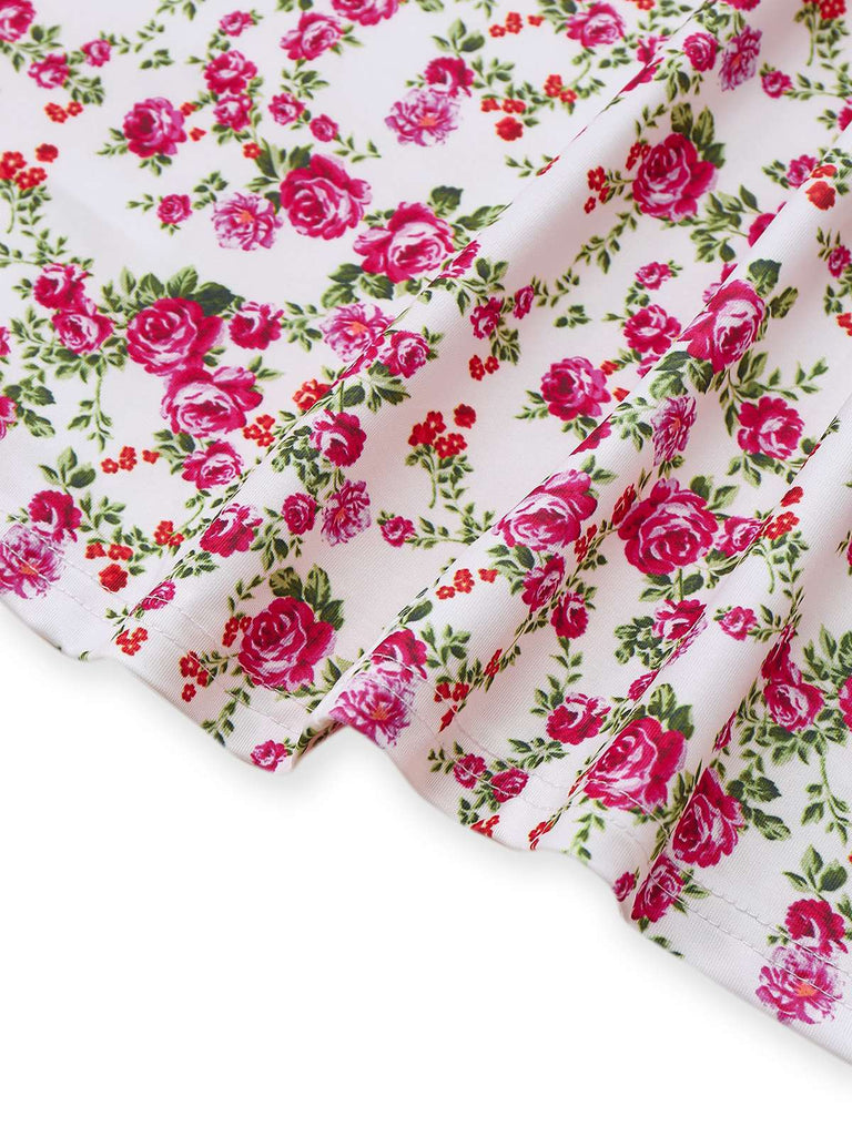 Robe blanche à petites fleurs nuisette fenduedes années 1940