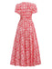 Robe portefeuille fleurie bohème rouge des années 1940