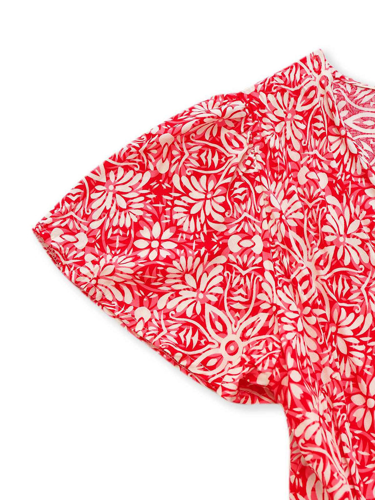 Robe portefeuille fleurie bohème rouge des années 1940