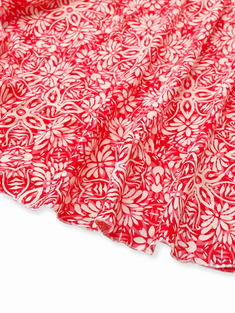 Robe portefeuille fleurie bohème rouge des années 1940