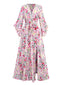 Robe fleurie rose manches volantées col V des années 1940