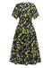 Robe en mousseline de soie jaune citron col V et smocks des années 1950