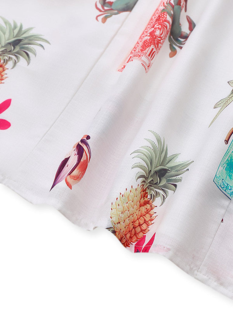 Robe rose à bretelles lacets dans le dos imprimé tropical années 1960