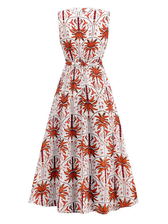 Robe rouge plantes tropicales et revers années 1970