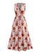 Robe rouge plantes tropicales et revers années 1970