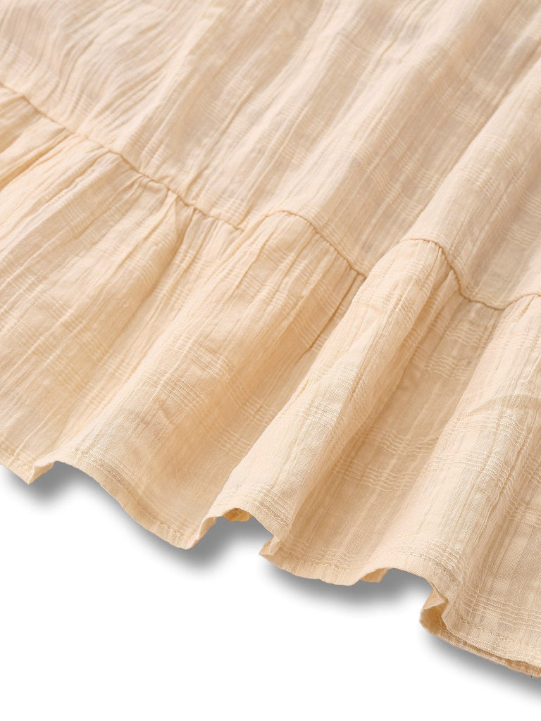 Robe froncée en coton abricot uni avec liens au dos des années 1950