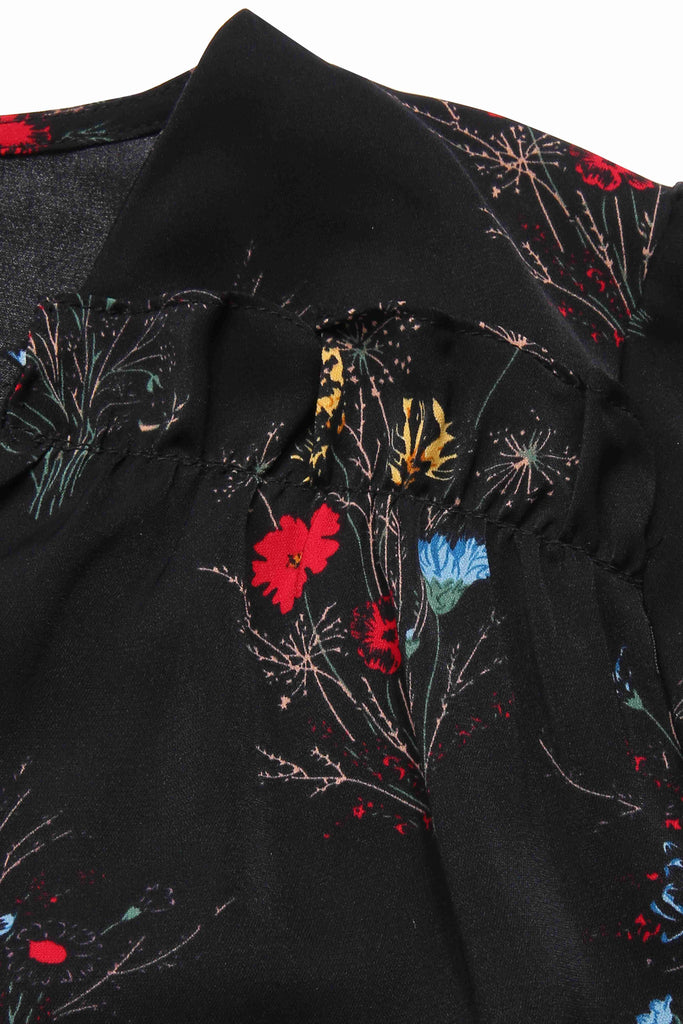 [Prévente] Robe crayon fleurie noire manches trois-quarts des années 1960