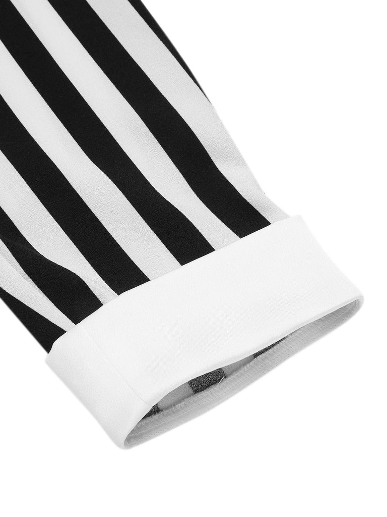 [Prévente] Robe rayée noire et blanche taille basse avec nœud années 1960