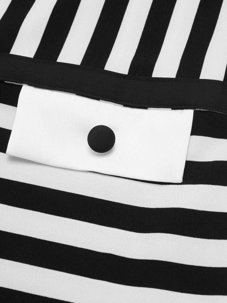[Prévente] Robe rayée noire et blanche taille basse avec nœud années 1960