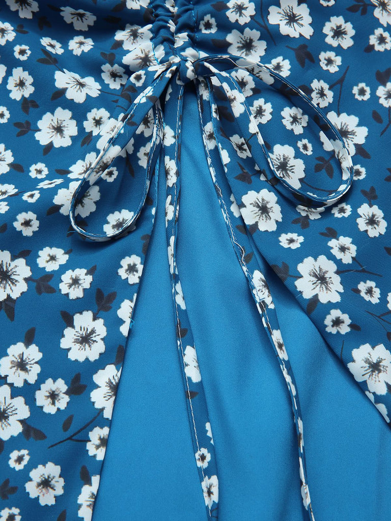 [Prévente] Jupe crayon bleue marguerites mousseline de soie années 1960