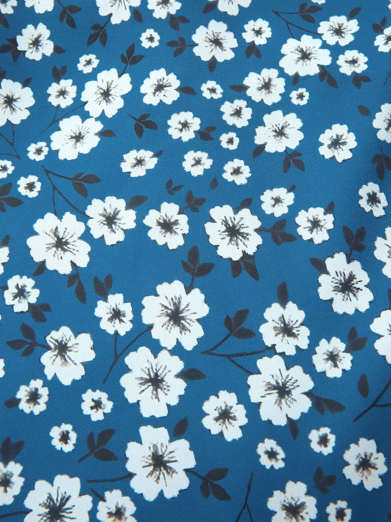 [Prévente] Jupe crayon bleue marguerites mousseline de soie années 1960