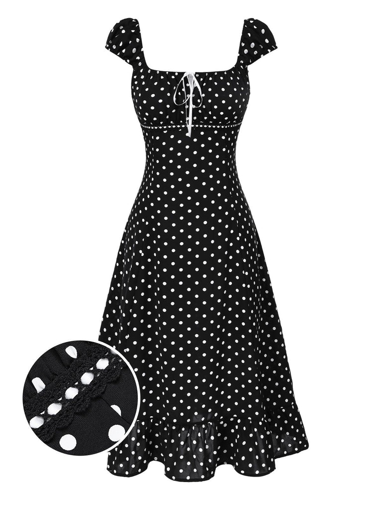 [Prévente] Robe à volants et col carré à pois noir années 1940