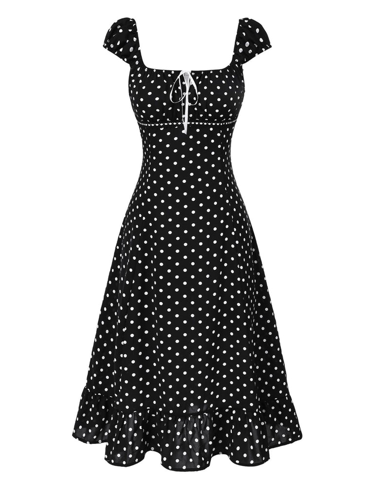 [Prévente] Robe à volants et col carré à pois noir années 1940