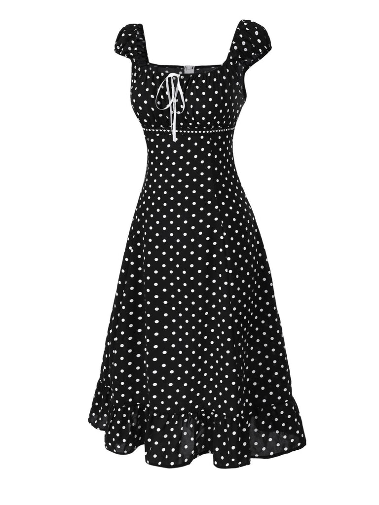 [Prévente] Robe à volants et col carré à pois noir années 1940