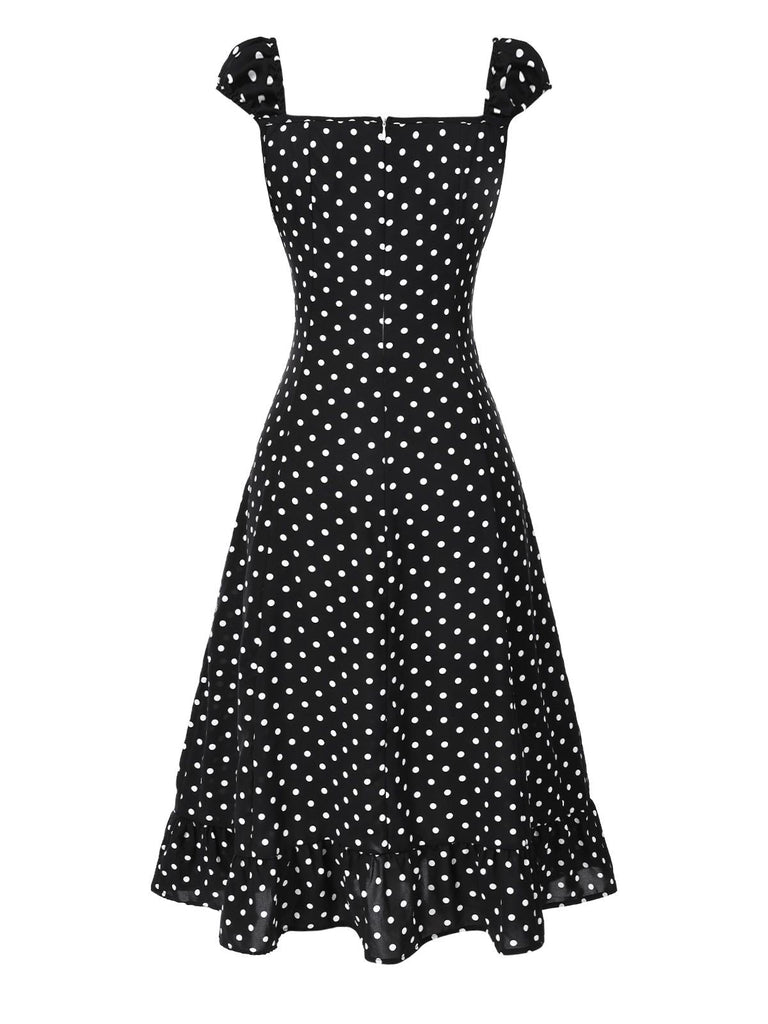 [Prévente] Robe à volants et col carré à pois noir années 1940
