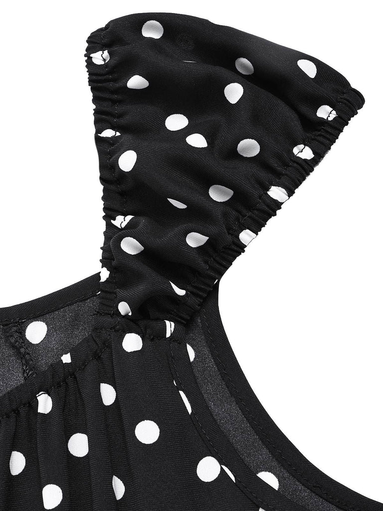 [Prévente] Robe à volants et col carré à pois noir années 1940