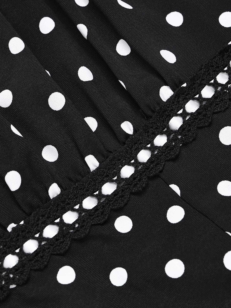 [Prévente] Robe à volants et col carré à pois noir années 1940