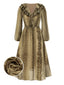[Prévente] Robe en mousseline à volants marron imprimé serpent des années 1980