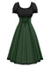 Robe verte à lacets colorblock des années 1940