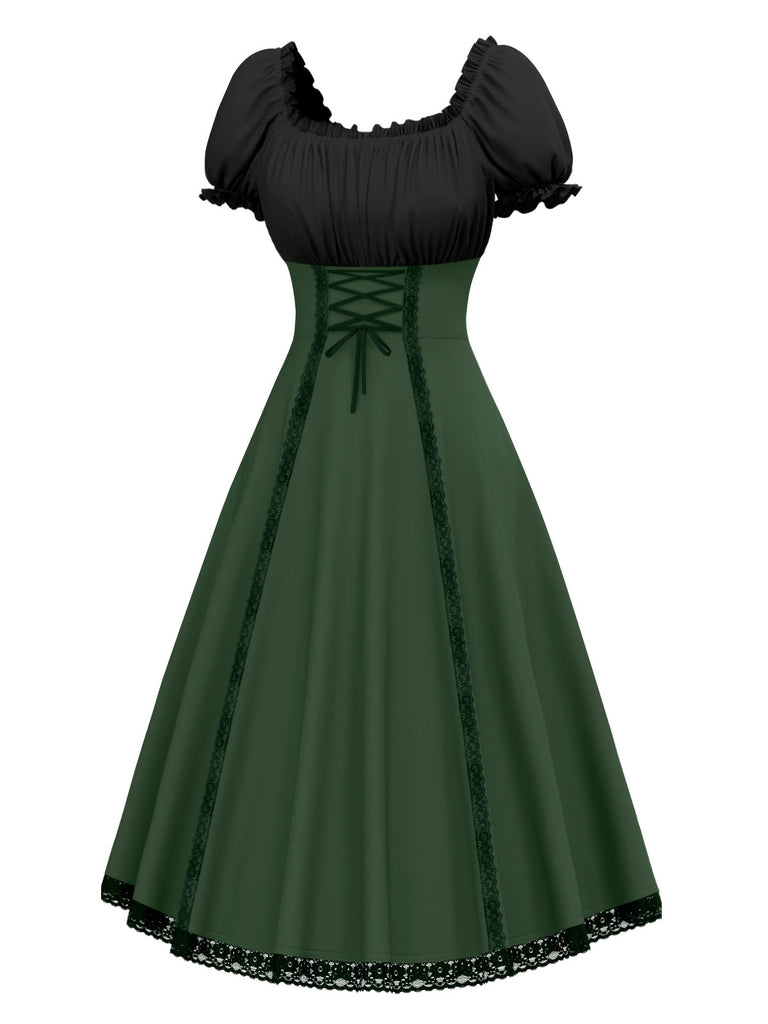Robe verte à lacets colorblock des années 1940