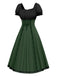 Robe verte à lacets colorblock des années 1940