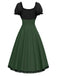 Robe verte à lacets colorblock des années 1940