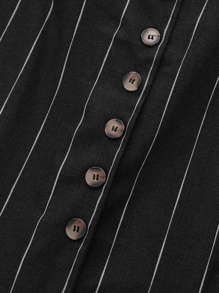 2PCS Costume sans manches avec jupe crayon noire à rayures fines des années 1960