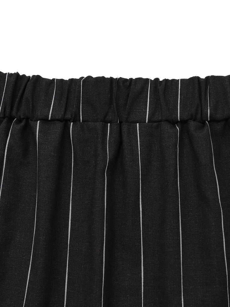 2PCS Costume sans manches avec jupe crayon noire à rayures fines des années 1960