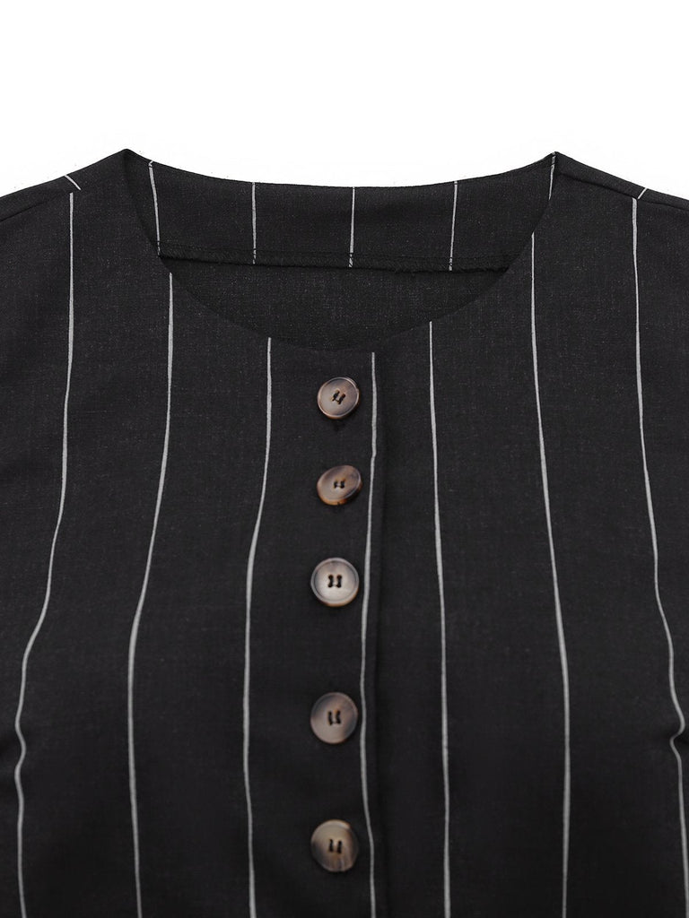 2PCS Costume sans manches avec jupe crayon noire à rayures fines des années 1960