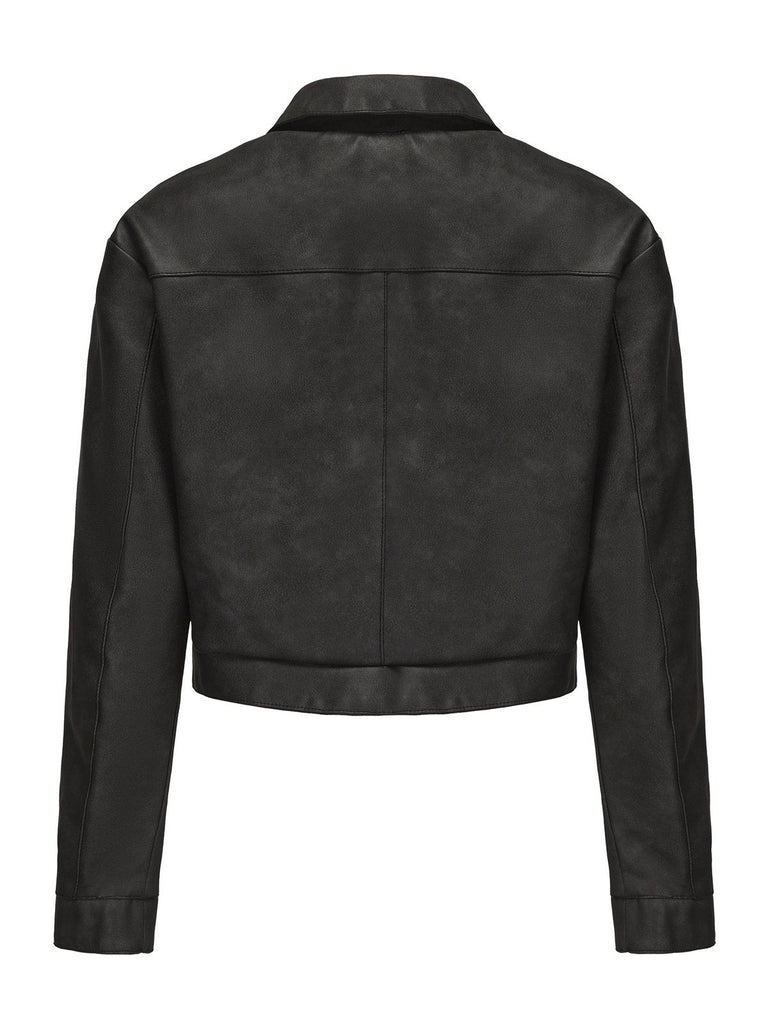 Veste en cuir à manches longues et revers années 1950