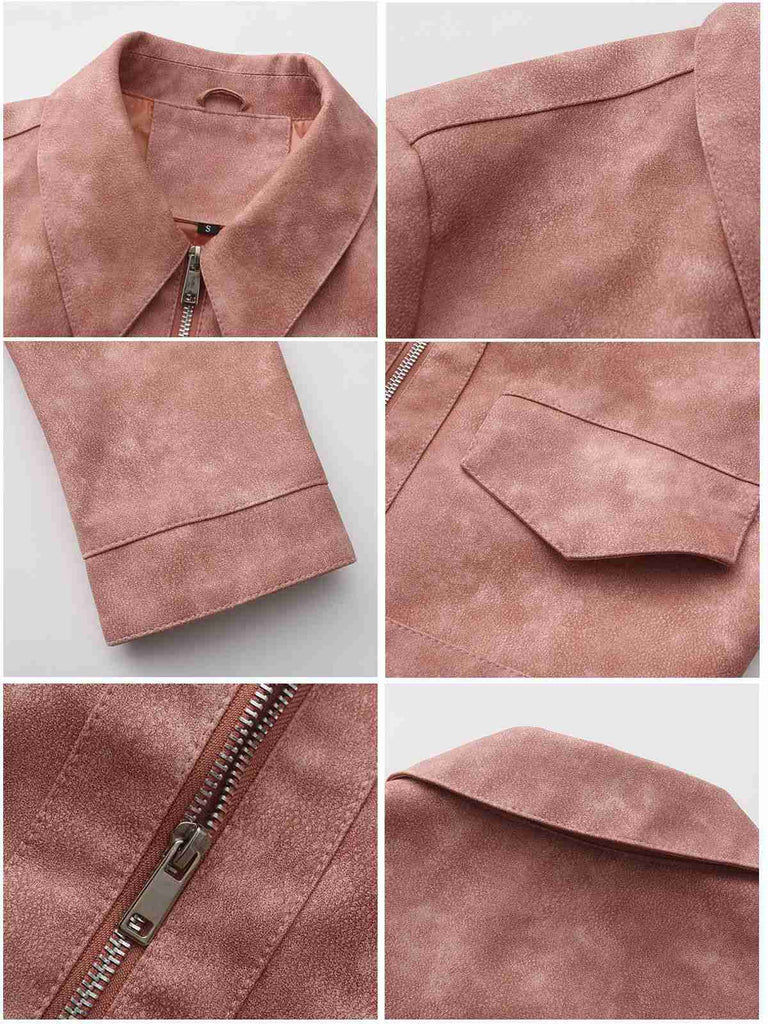 Veste en cuir à manches longues et revers années 1950
